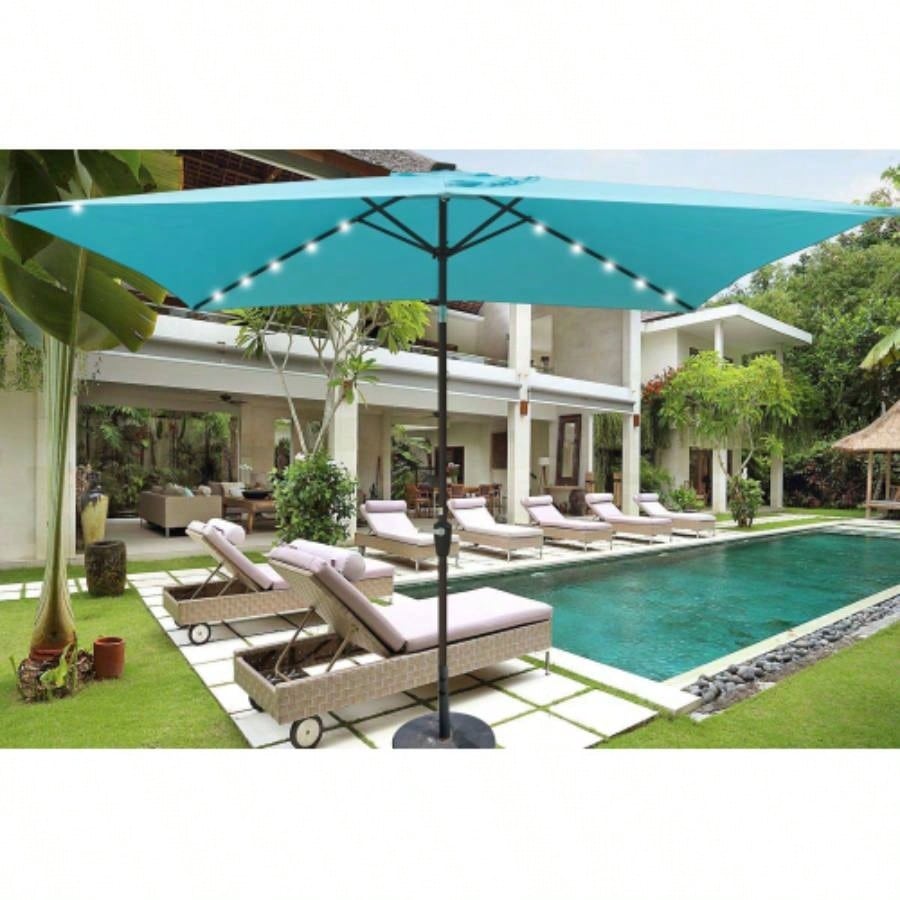 10x 6.5t Rectangular Patio LED Lighted Outdoor Umbrellas with Crank and Push Button Tilt Garden Backyard Pool Swimming Pool
