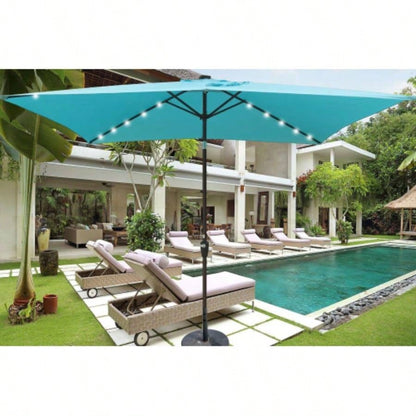 10x 6.5t Rectangular Patio LED Lighted Outdoor Umbrellas with Crank and Push Button Tilt Garden Backyard Pool Swimming Pool