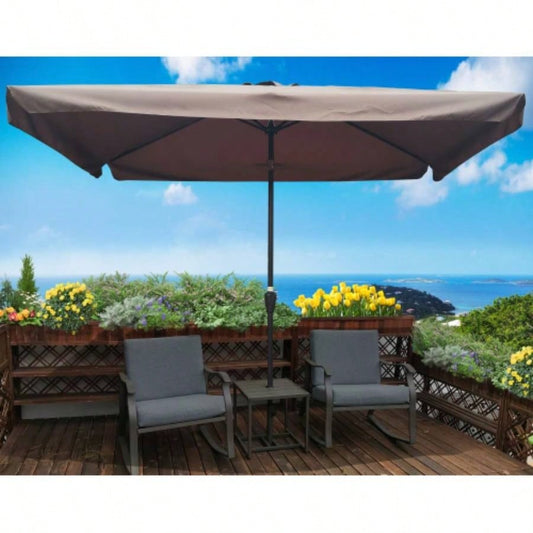 10x 6.5ft Rectangular Patio Outdoor Market Umbrellas with Crank and Push Button Tilt Garden Swimming Pool Market