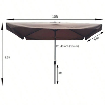 10x 6.5ft Rectangular Patio Outdoor Market Umbrellas with Crank and Push Button Tilt Garden Swimming Pool Market