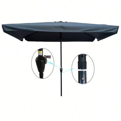 10x 6.5ft Rectangular Patio Outdoor Market Umbrellas with Crank and Push Button Tilt Garden Swimming Pool Market
