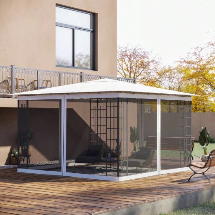 Outsunny 10x 12 Mesh Sidewall Netting Patio Gazebos and Canopy Tents with Zippers Sidewall Only White