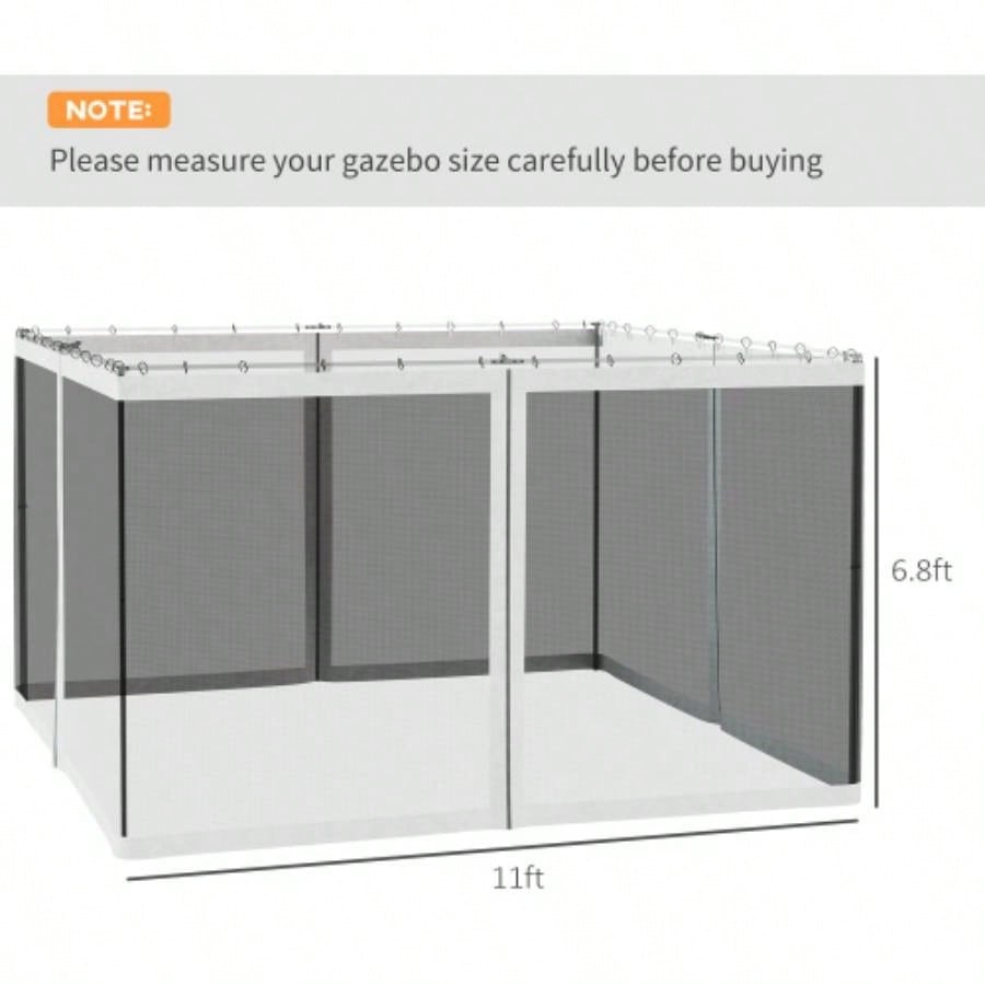 Outsunny 10x 12 Mesh Sidewall Netting Patio Gazebos and Canopy Tents with Zippers Sidewall Only White