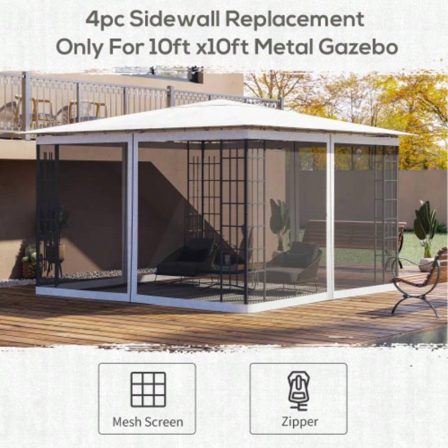 Outsunny 10x 12 Mesh Sidewall Netting Patio Gazebos and Canopy Tents with Zippers Sidewall Only White