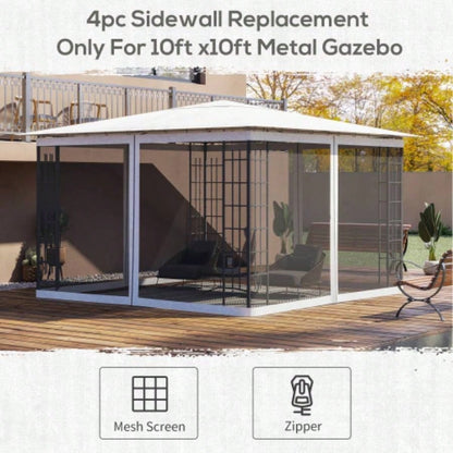 Outsunny 10x 12 Mesh Sidewall Netting Patio Gazebos and Canopy Tents with Zippers Sidewall Only White