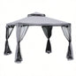 Outsunny 9.6x 9.6 Patio Gazebo, Outdoor Canopy Shelter with 2 - Tier Roof and Netting, Steel Frame Garden, Lawn, Backyard, and Deck, Gray