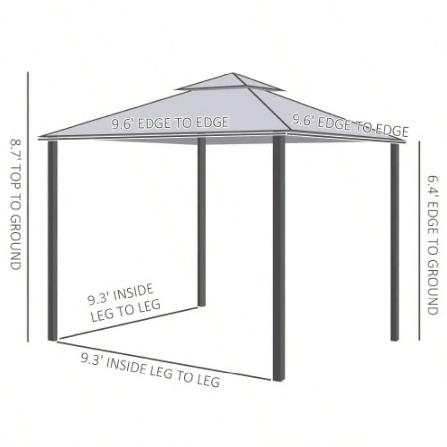 Outsunny 9.6x 9.6 Patio Gazebo, Outdoor Canopy Shelter with 2 - Tier Roof and Netting, Steel Frame Garden, Lawn, Backyard, and Deck, Gray