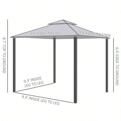 Outsunny 9.6x 9.6 Patio Gazebo, Outdoor Canopy Shelter with 2 - Tier Roof and Netting, Steel Frame Garden, Lawn, Backyard, and Deck, Gray