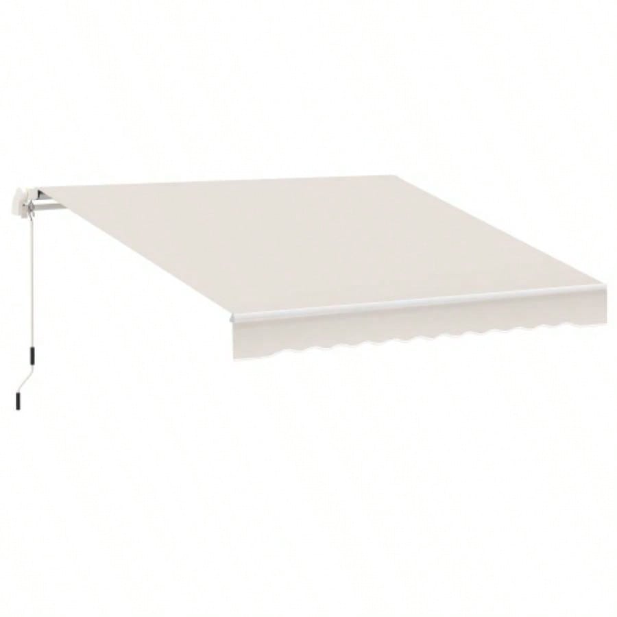 Outsunny 8x Patio Retractable Awning, Manual Exterior Shade Deck Window Cover, Beige