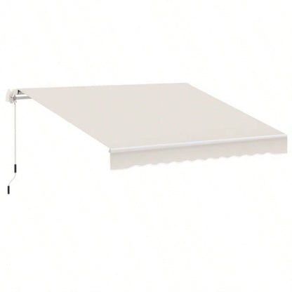 Outsunny 8x Patio Retractable Awning, Manual Exterior Shade Deck Window Cover, Beige