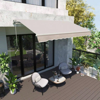 Outsunny 8x Patio Retractable Awning, Manual Exterior Shade Deck Window Cover, Beige