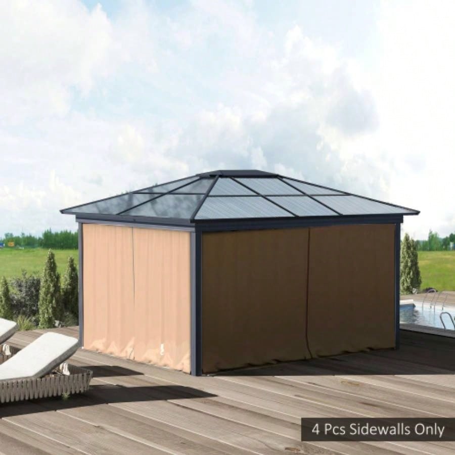 Outsunny 10x 10 Universal Gazebo Sidewall Set with Panels, Hooks and C - Rings Included Pergolas and Cabanas, Brown