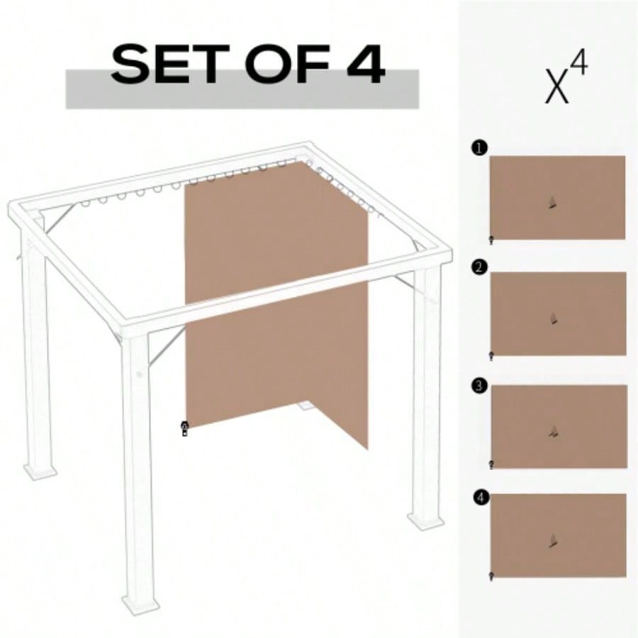 Outsunny 10x 10 Universal Gazebo Sidewall Set with Panels, Hooks and C - Rings Included Pergolas and Cabanas, Brown