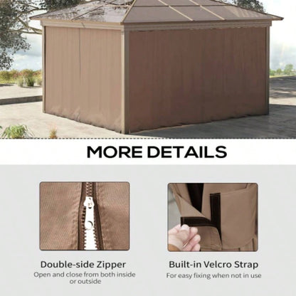 Outsunny 10x 10 Universal Gazebo Sidewall Set with Panels, Hooks and C - Rings Included Pergolas and Cabanas, Brown