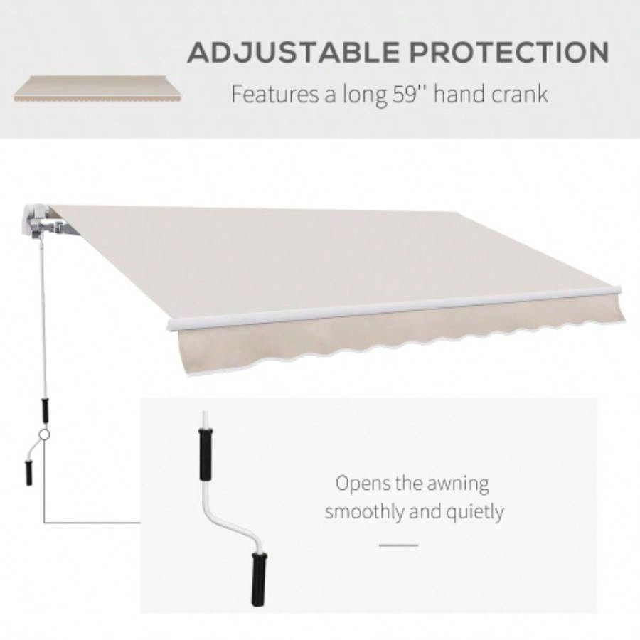 Outsunny 8x Patio Retractable Awning, Manual Exterior Shade Deck Window Cover, Beige