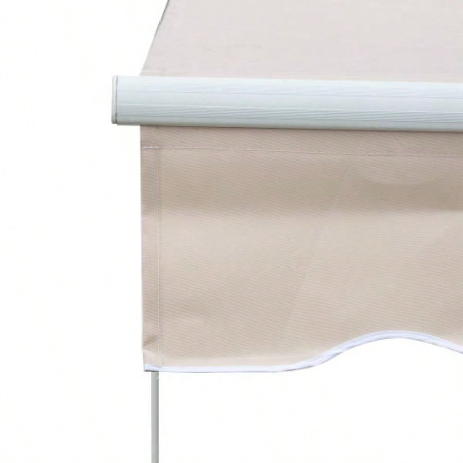Outsunny 8x Patio Retractable Awning, Manual Exterior Shade Deck Window Cover, Beige
