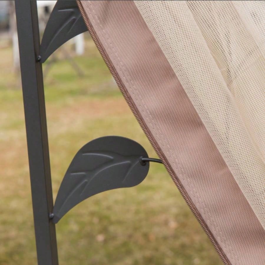 Outsunny 10x 10 Metal Patio Gazebo, Double Roof Outdoor Gazebo Canopy Shelter with Tree Motifs Corner Frame and Netting, Garden, Lawn, Backyard, and Deck, Brown