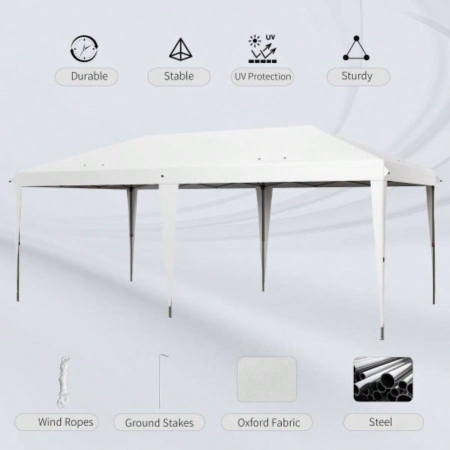 Outsunny 10x 19.2 Up Canopy Tent, Heavy Duty Tent Parties, Outdoor Instant Gazebo Shade Shelter with Carry Bag Catering, Events, Wedding, Backyard BBQ, White