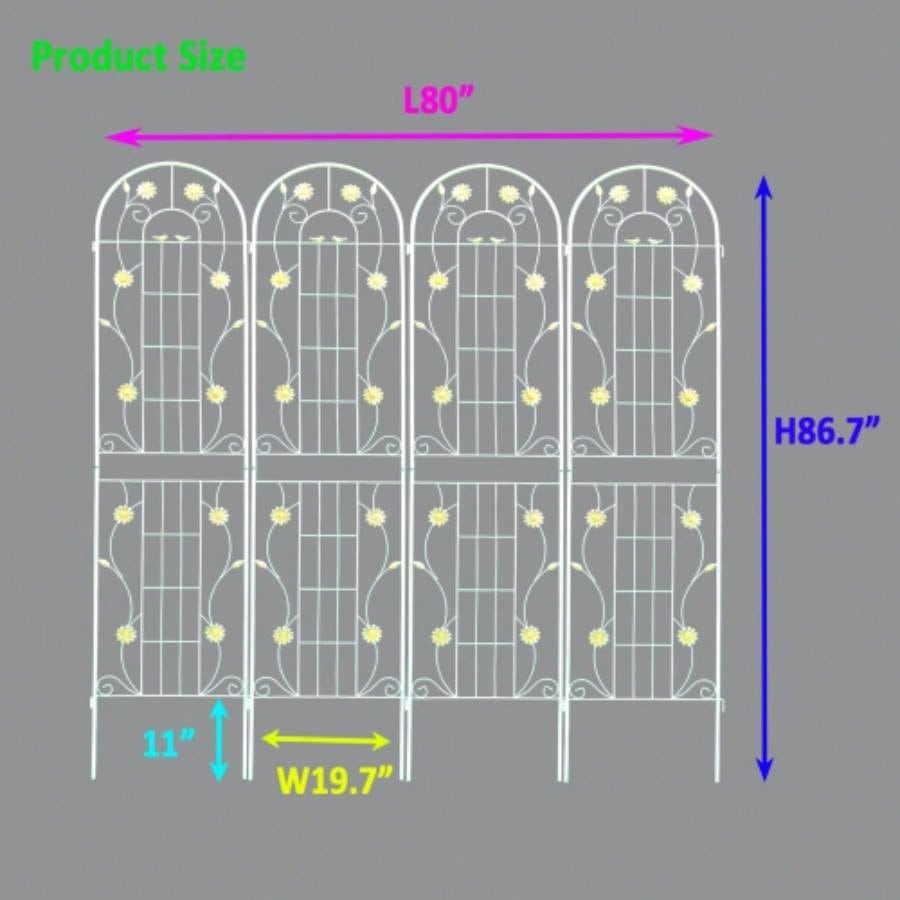 4 Pack Metal Garden Trellis 86. 19. Rustproof Trellis Climbing Plants Outdoor Flower Support White