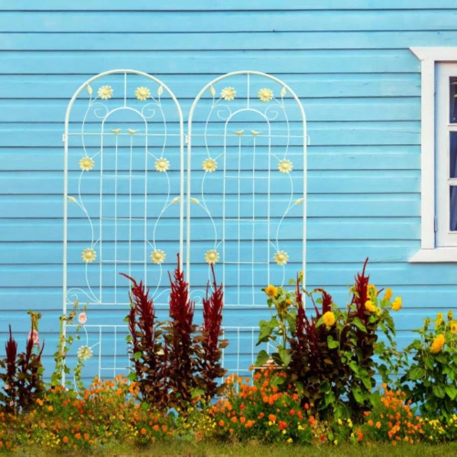 4 Pack Metal Garden Trellis 86. 19. Rustproof Trellis Climbing Plants Outdoor Flower Support White