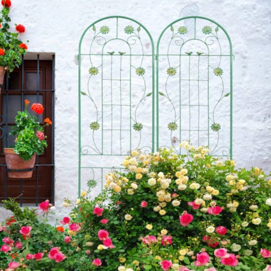 4 Pack Metal Garden Trellis 86. 19. Rustproof Trellis Climbing Plants Outdoor Flower Support White