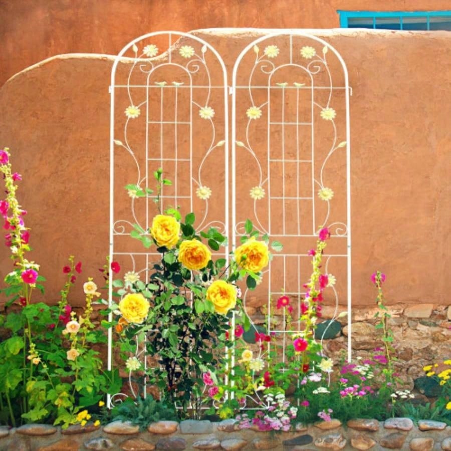 4 Pack Metal Garden Trellis 86. 19. Rustproof Trellis Climbing Plants Outdoor Flower Support White