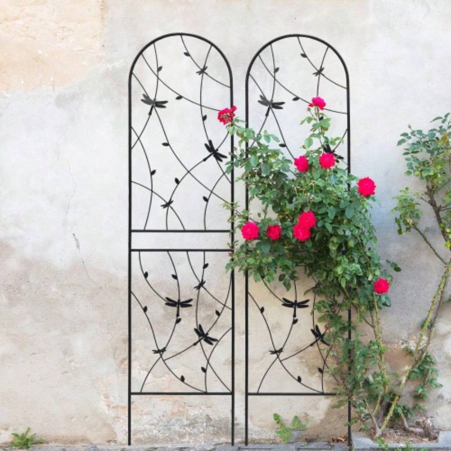 4 Pack Metal Garden Trellis 86. 19. Rustproof Trellis Climbing Plants Outdoor Flower Support Dragonfly Deco Black
