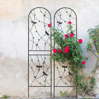 4 Pack Metal Garden Trellis 86. 19. Rustproof Trellis Climbing Plants Outdoor Flower Support Dragonfly Deco Black