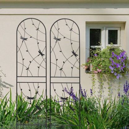 4 Pack Metal Garden Trellis 86. 19. Rustproof Trellis Climbing Plants Outdoor Flower Support Dragonfly Deco Black