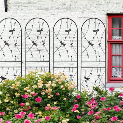 4 Pack Metal Garden Trellis 86. 19. Rustproof Trellis Climbing Plants Outdoor Flower Support Dragonfly Deco Black