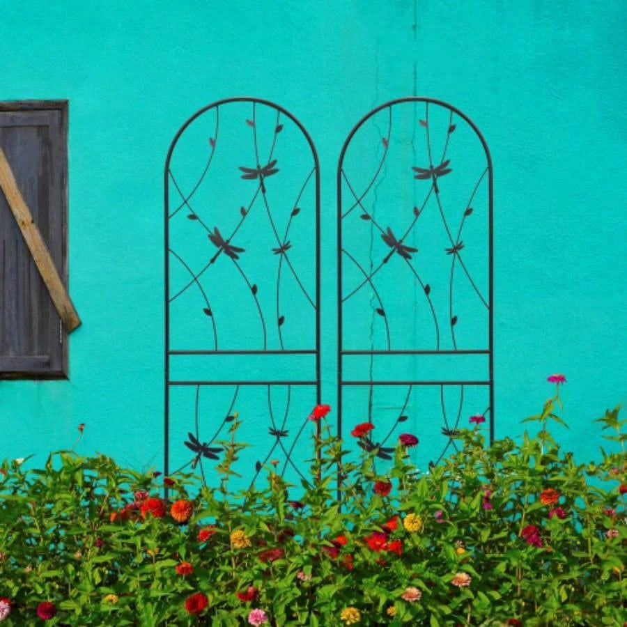4 Pack Metal Garden Trellis 86. 19. Rustproof Trellis Climbing Plants Outdoor Flower Support Dragonfly Deco Black