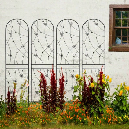 4 Pack Metal Garden Trellis 86. 19. Rustproof Trellis Climbing Plants Outdoor Flower Support Deco Black