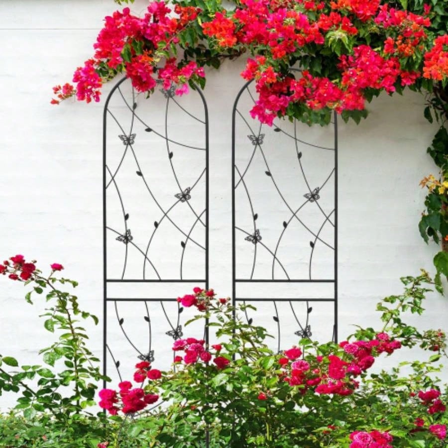 4 Pack Metal Garden Trellis 86. 19. Rustproof Trellis Climbing Plants Outdoor Flower Support Deco Black