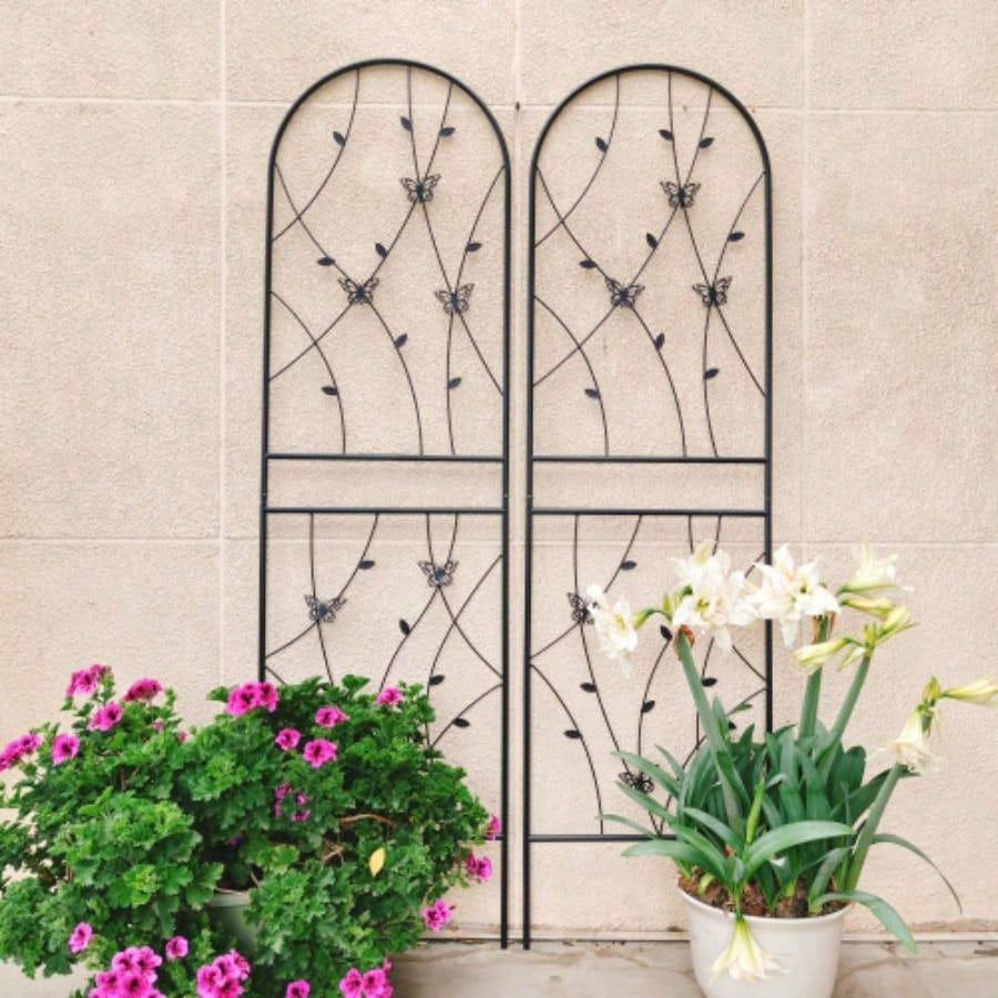 4 Pack Metal Garden Trellis 86. 19. Rustproof Trellis Climbing Plants Outdoor Flower Support Deco Black