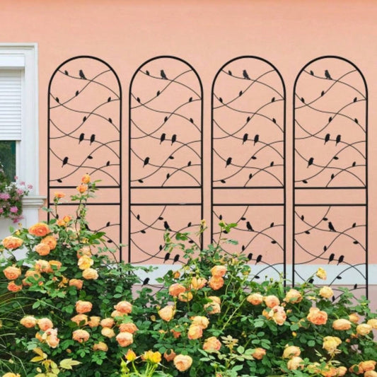 4 Pack Metal Garden Trellis 71x 19. Rustproof Trellis Climbing Plants Outdoor Flower Support Bird Deco Black