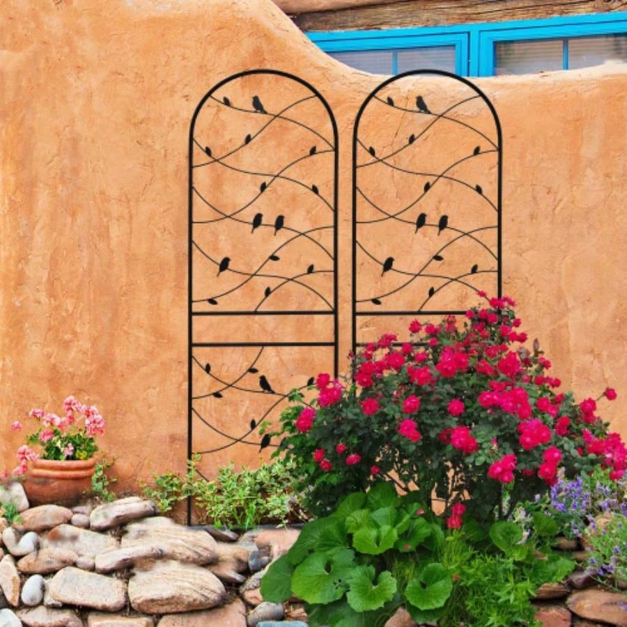 4 Pack Metal Garden Trellis 71x 19. Rustproof Trellis Climbing Plants Outdoor Flower Support Bird Deco Black