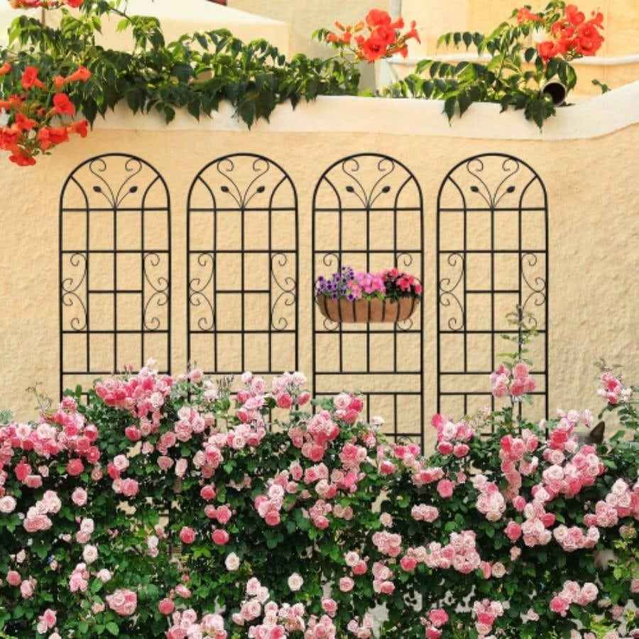 4 Pack Metal Garden Trellis 86. 19. Rustproof Trellis Climbing Plants Outdoor Flower Support Black