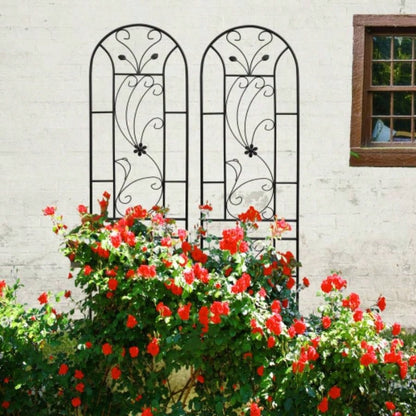 4 Pack Metal Garden Trellis 86. 19. Rustproof Trellis Climbing Plants Outdoor Flower Support Peacock Style Black