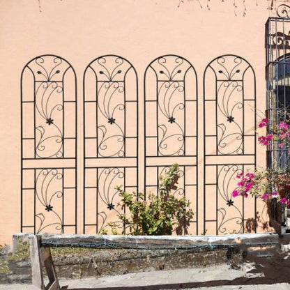 4 Pack Metal Garden Trellis 86. 19. Rustproof Trellis Climbing Plants Outdoor Flower Support Peacock Style Black