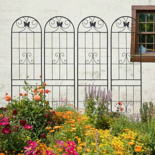 4 Pack Metal Garden Trellis 86. 19. Rustproof Trellis Climbing Plants Outdoor Flower Support Black