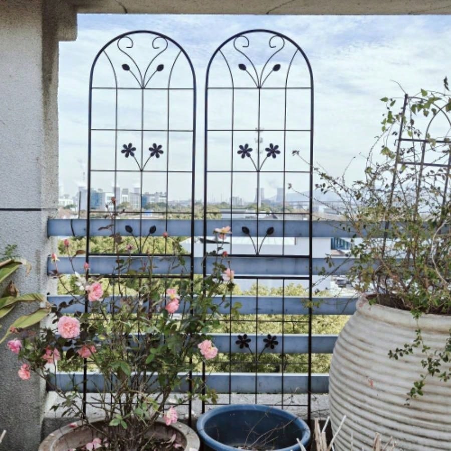 4 Pack Metal Garden Trellis 86. 19. Rustproof Trellis Climbing Plants Outdoor Flower Support Black