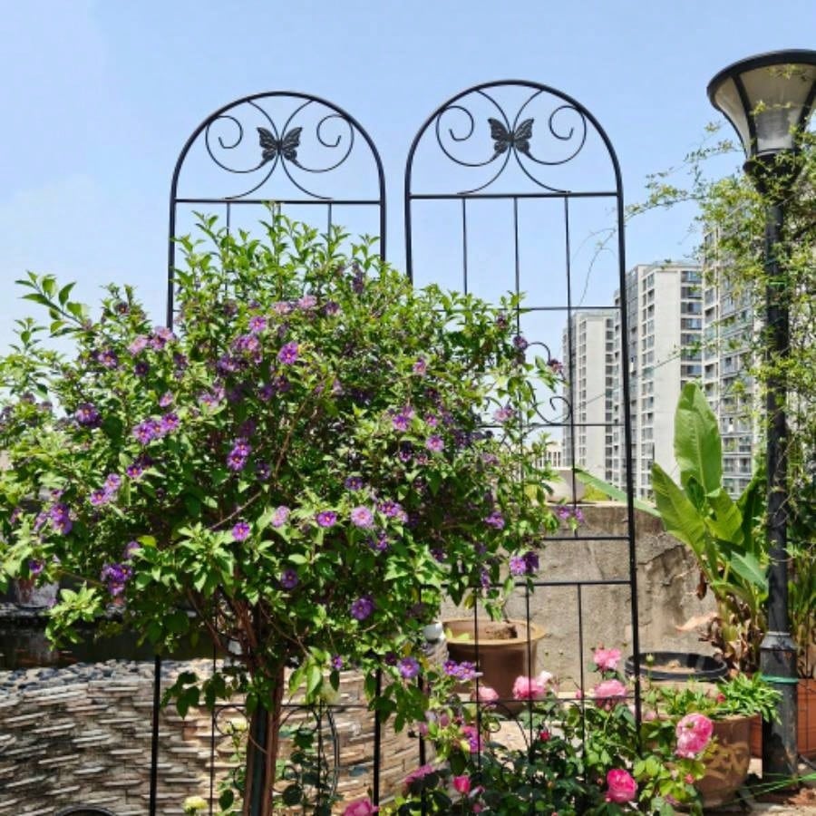 4 Pack Metal Garden Trellis 86. 19. Rustproof Trellis Climbing Plants Outdoor Flower Support Black