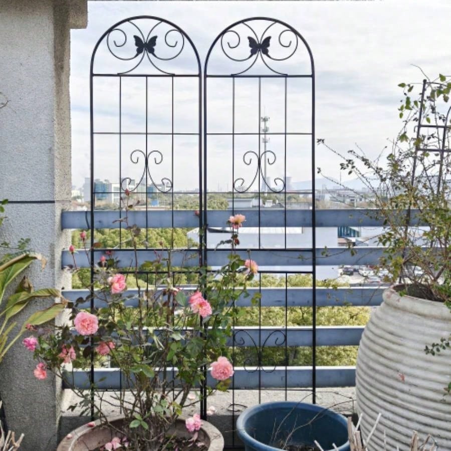 4 Pack Metal Garden Trellis 86. 19. Rustproof Trellis Climbing Plants Outdoor Flower Support Black