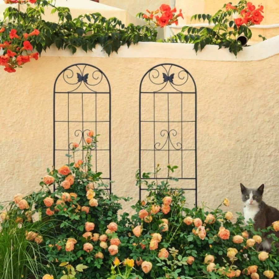 4 Pack Metal Garden Trellis 86. 19. Rustproof Trellis Climbing Plants Outdoor Flower Support Black