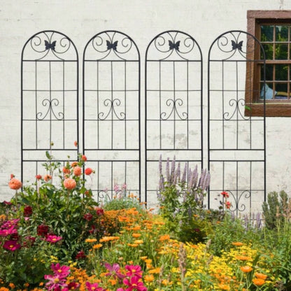 4 Pack Metal Garden Trellis 86. 19. Rustproof Trellis Climbing Plants Outdoor Flower Support Black