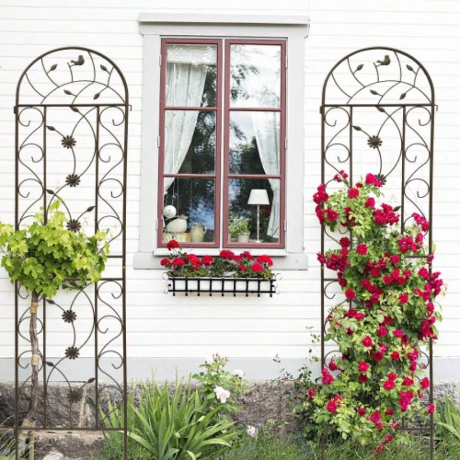 4 Pack Metal Garden Trellis 86. 19. Rustproof Trellis Climbing Plants Outdoor Flower Support Brown