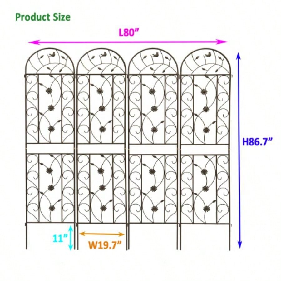 4 Pack Metal Garden Trellis 86. 19. Rustproof Trellis Climbing Plants Outdoor Flower Support Brown