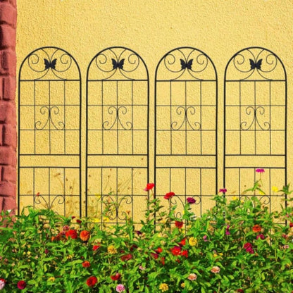 4 Pack Metal Garden Trellis 86. 19. Rustproof Trellis Climbing Plants Outdoor Flower Support Black
