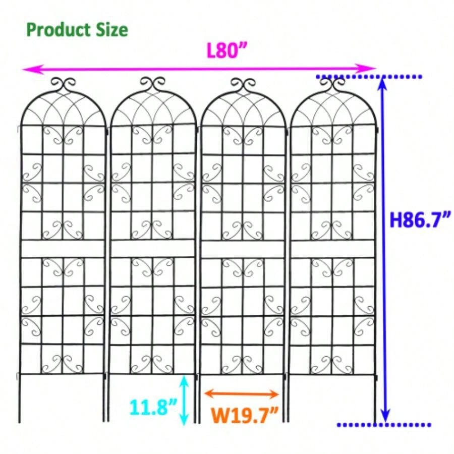 4 Pack Metal Garden Trellis 86. 19. Rustproof Trellis Climbing Plants Outdoor Flower Support Black