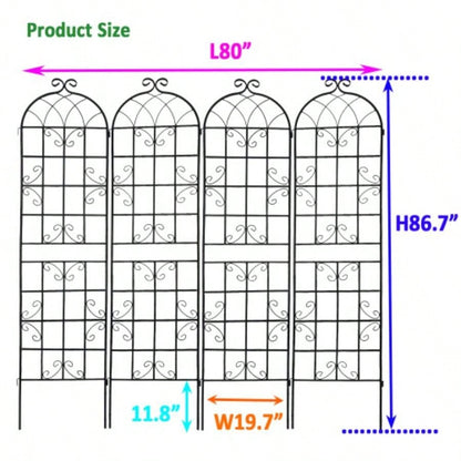 4 Pack Metal Garden Trellis 86. 19. Rustproof Trellis Climbing Plants Outdoor Flower Support Black